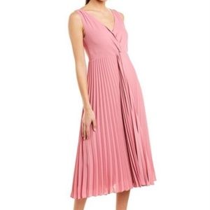 Vince Midi Dress Pink Mauve 4 Twist Front Pleated Sleeveless Wedding Vacation
